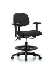 Rutledge Vinyl Chair - Medium Bench Height with Adjustable Arms, Black Foot Ring, & Casters in Black Trailblazer Vinyl
