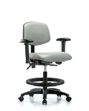Rutledge Vinyl Chair - Medium Bench Height with Adjustable Arms, Black Foot Ring, & Casters in Dove Trailblazer Vinyl