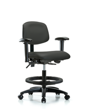 Rutledge Vinyl Chair - Medium Bench Height with Adjustable Arms, Black Foot Ring, & Casters in Charcoal Trailblazer Vinyl