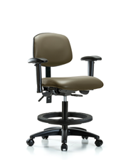 Rutledge Vinyl Chair - Medium Bench Height with Adjustable Arms, Black Foot Ring, & Casters in Taupe Supernova Vinyl