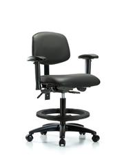 Rutledge Vinyl Chair - Medium Bench Height with Adjustable Arms, Black Foot Ring, & Casters in Carbon Supernova Vinyl