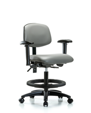 Rutledge Vinyl Chair - Medium Bench Height with Adjustable Arms, Black Foot Ring, & Casters in Sterling Supernova Vinyl