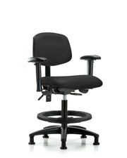 Rutledge Vinyl Chair - Medium Bench Height with Adjustable Arms, Black Foot Ring, & Stationary Glides in Black Trailblazer Vinyl