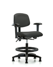 Rutledge Vinyl Chair - Medium Bench Height with Adjustable Arms, Black Foot Ring, & Stationary Glides in Charcoal Trailblazer Vinyl