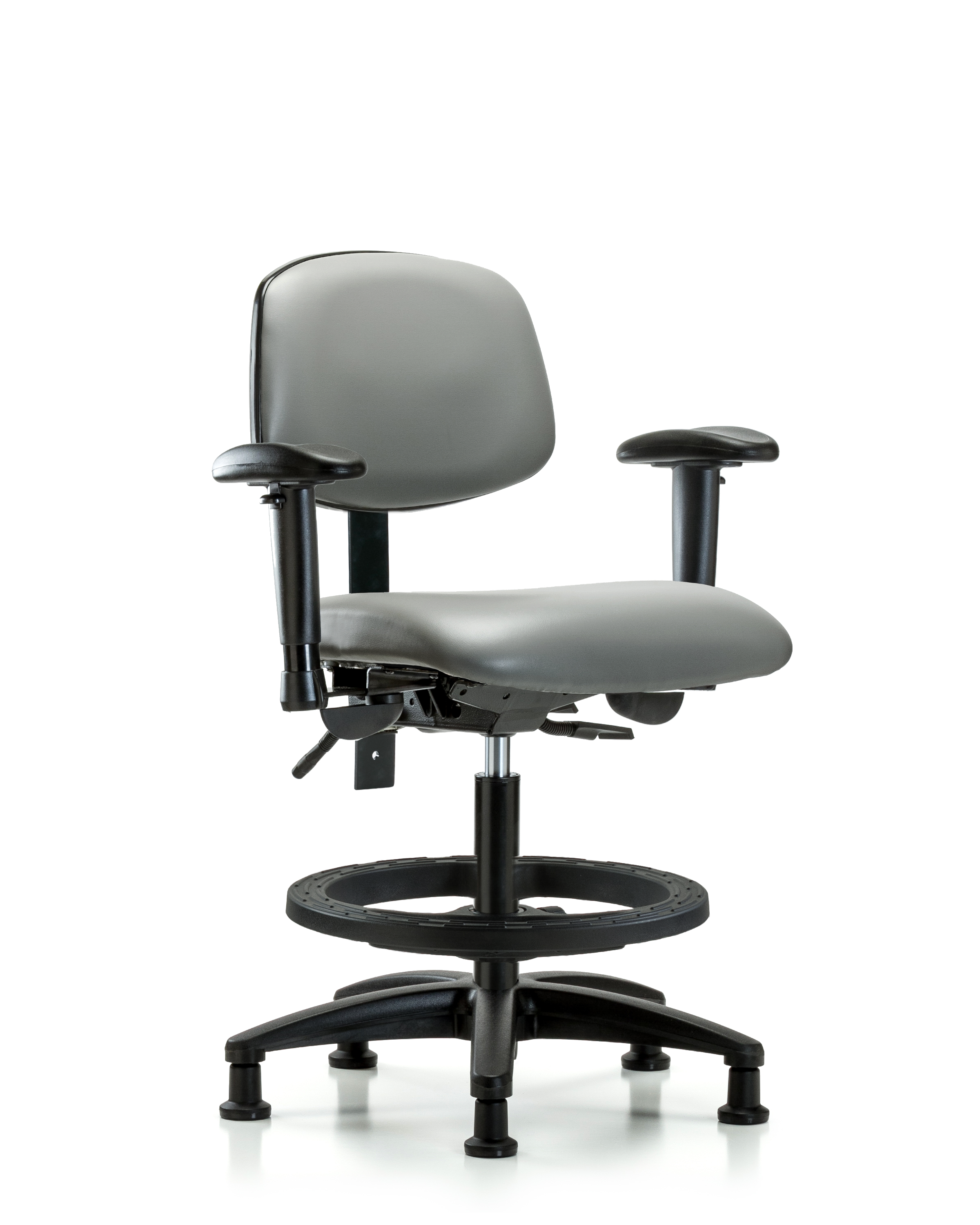 Rutledge Vinyl Chair - Medium Bench Height with Adjustable Arms, Black Foot Ring, & Stationary Glides in Sterling Supernova Vinyl