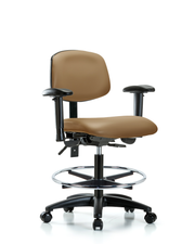 Rutledge Vinyl Chair - Medium Bench Height with Adjustable Arms, Chrome Foot Ring, & Casters in Taupe Trailblazer Vinyl