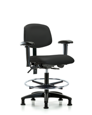Rutledge Vinyl Chair - Medium Bench Height with Adjustable Arms, Chrome Foot Ring, & Stationary Glides in Black Trailblazer Vinyl