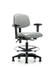 Rutledge Vinyl Chair - Medium Bench Height with Adjustable Arms, Chrome Foot Ring, & Stationary Glides in Dove Trailblazer Vinyl