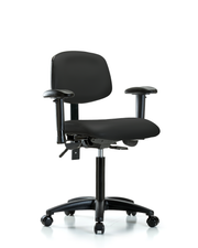 Rutledge Vinyl Chair - Medium Bench Height with Adjustable Arms & Casters in Black Trailblazer Vinyl