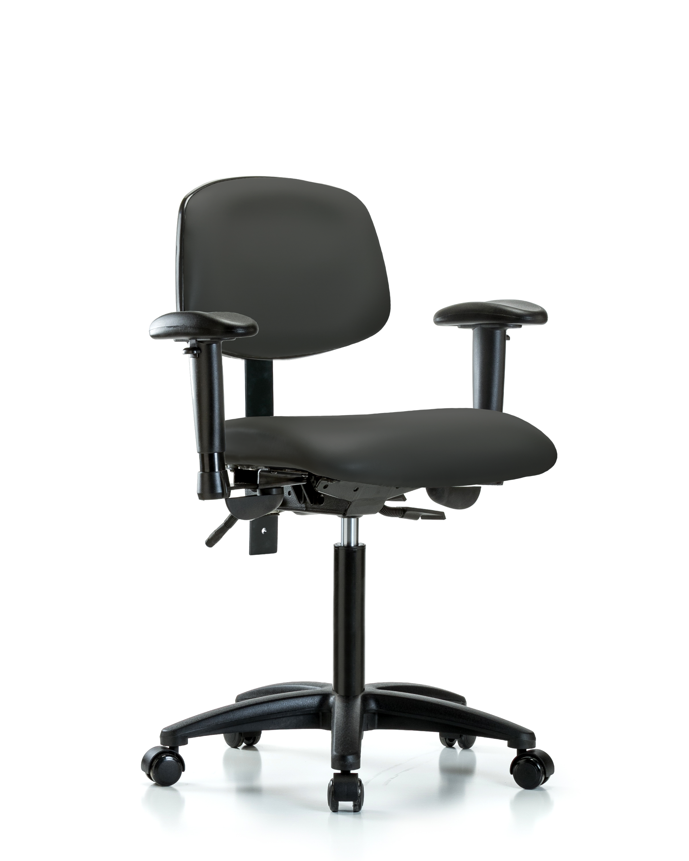 Rutledge Vinyl Chair - Medium Bench Height with Adjustable Arms & Casters in Charcoal Trailblazer Vinyl