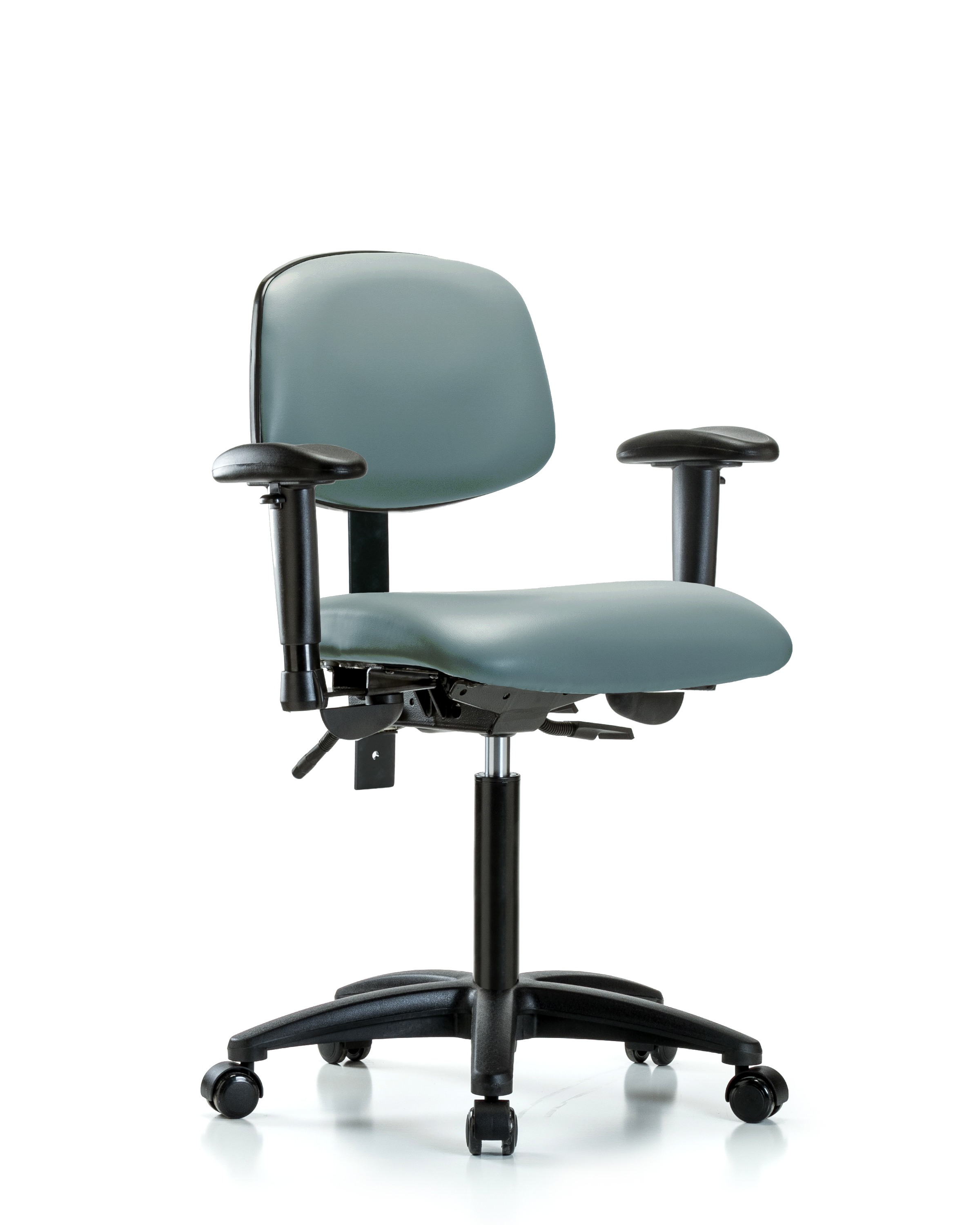 Rutledge Vinyl Chair - Medium Bench Height with Adjustable Arms & Casters in Storm Supernova Vinyl