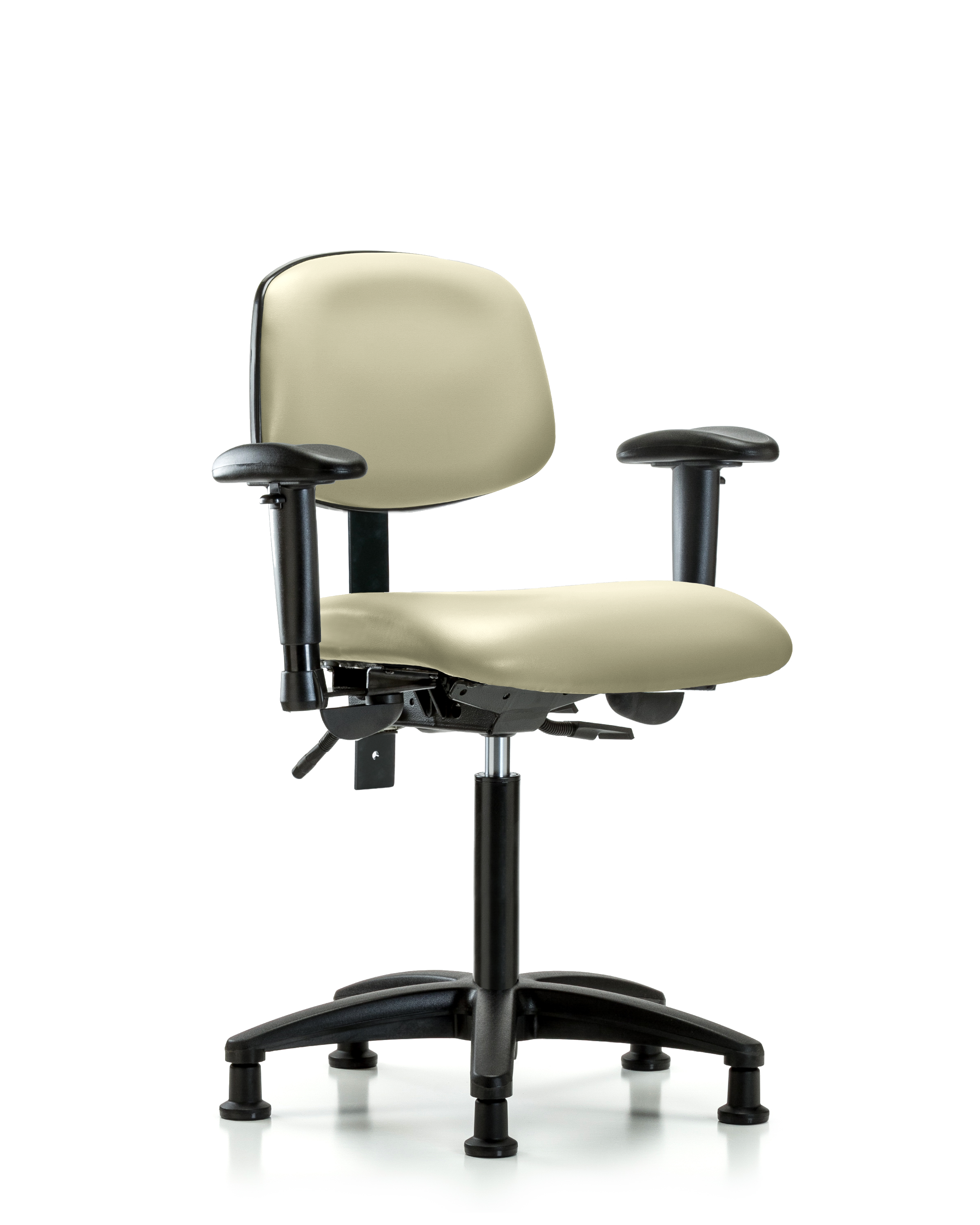 Rutledge Vinyl Chair - Medium Bench Height with Adjustable Arms & Stationary Glides in Adobe White Trailblazer Vinyl