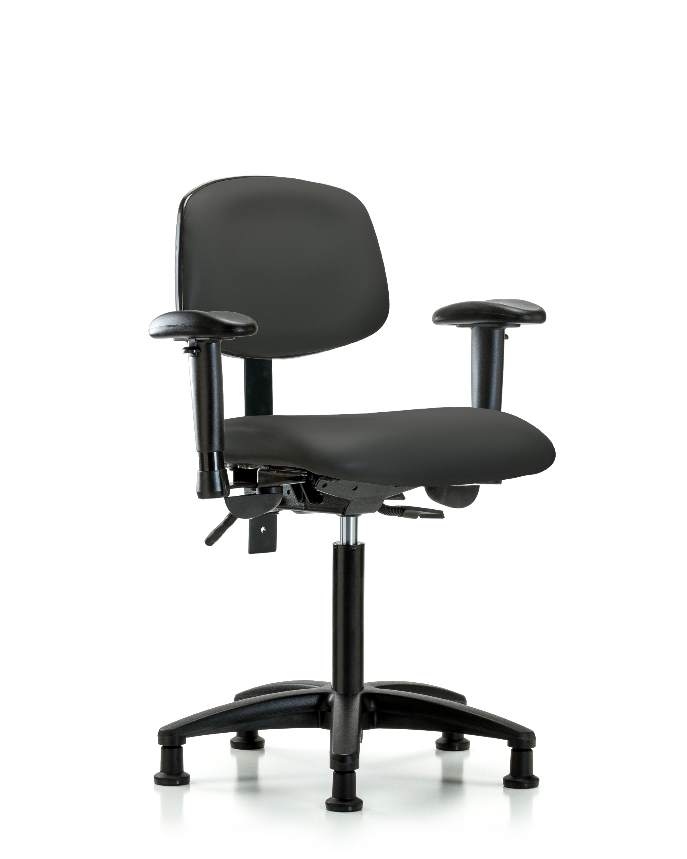 Rutledge Vinyl Chair - Medium Bench Height with Adjustable Arms & Stationary Glides in Charcoal Trailblazer Vinyl