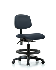 Rutledge Vinyl Chair - Medium Bench Height with Seat Tilt, Black Foot Ring, & Casters in Imperial Blue Trailblazer Vinyl