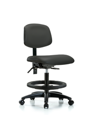Rutledge Vinyl Chair - Medium Bench Height with Seat Tilt, Black Foot Ring, & Casters in Charcoal Trailblazer Vinyl