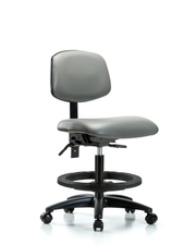 Rutledge Vinyl Chair - Medium Bench Height with Seat Tilt, Black Foot Ring, & Casters in Sterling Supernova Vinyl
