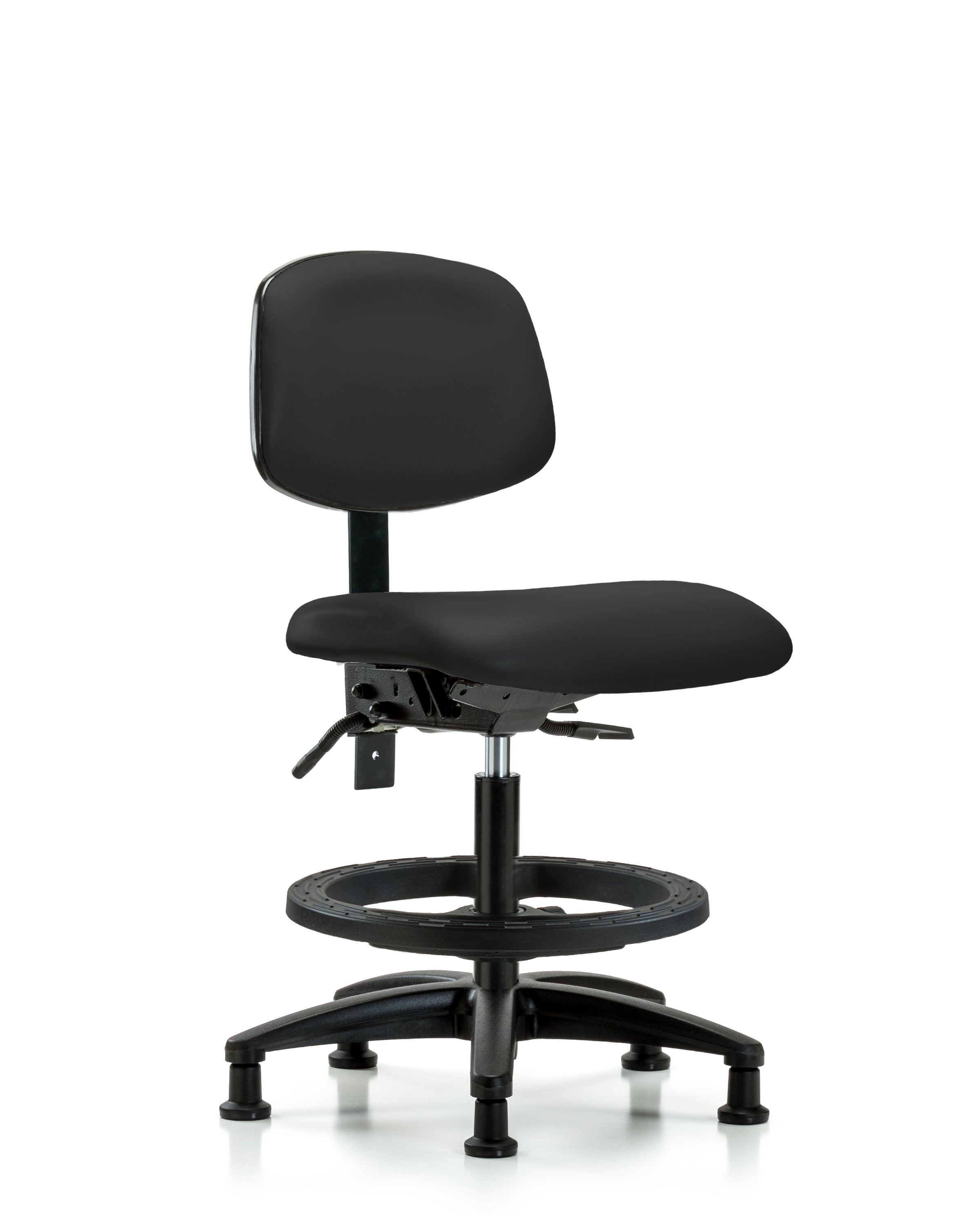 Rutledge Vinyl Chair - Medium Bench Height with Seat Tilt, Black Foot Ring, & Stationary Glides in Black Trailblazer Vinyl