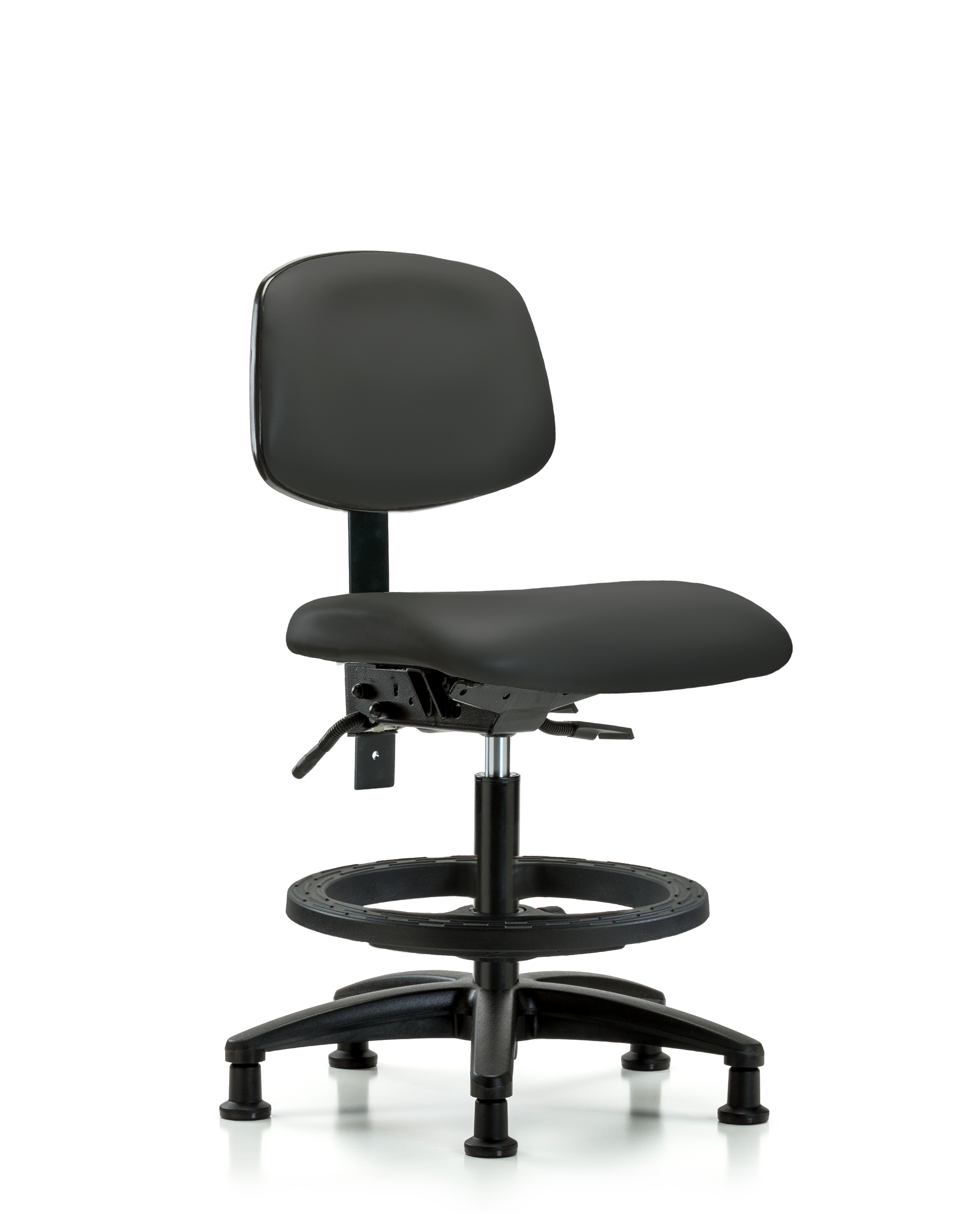 Rutledge Vinyl Chair - Medium Bench Height with Seat Tilt, Black Foot Ring, & Stationary Glides in Charcoal Trailblazer Vinyl