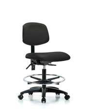 Rutledge Vinyl Chair - Medium Bench Height with Seat Tilt, Chrome Foot Ring, & Casters in Black Trailblazer Vinyl