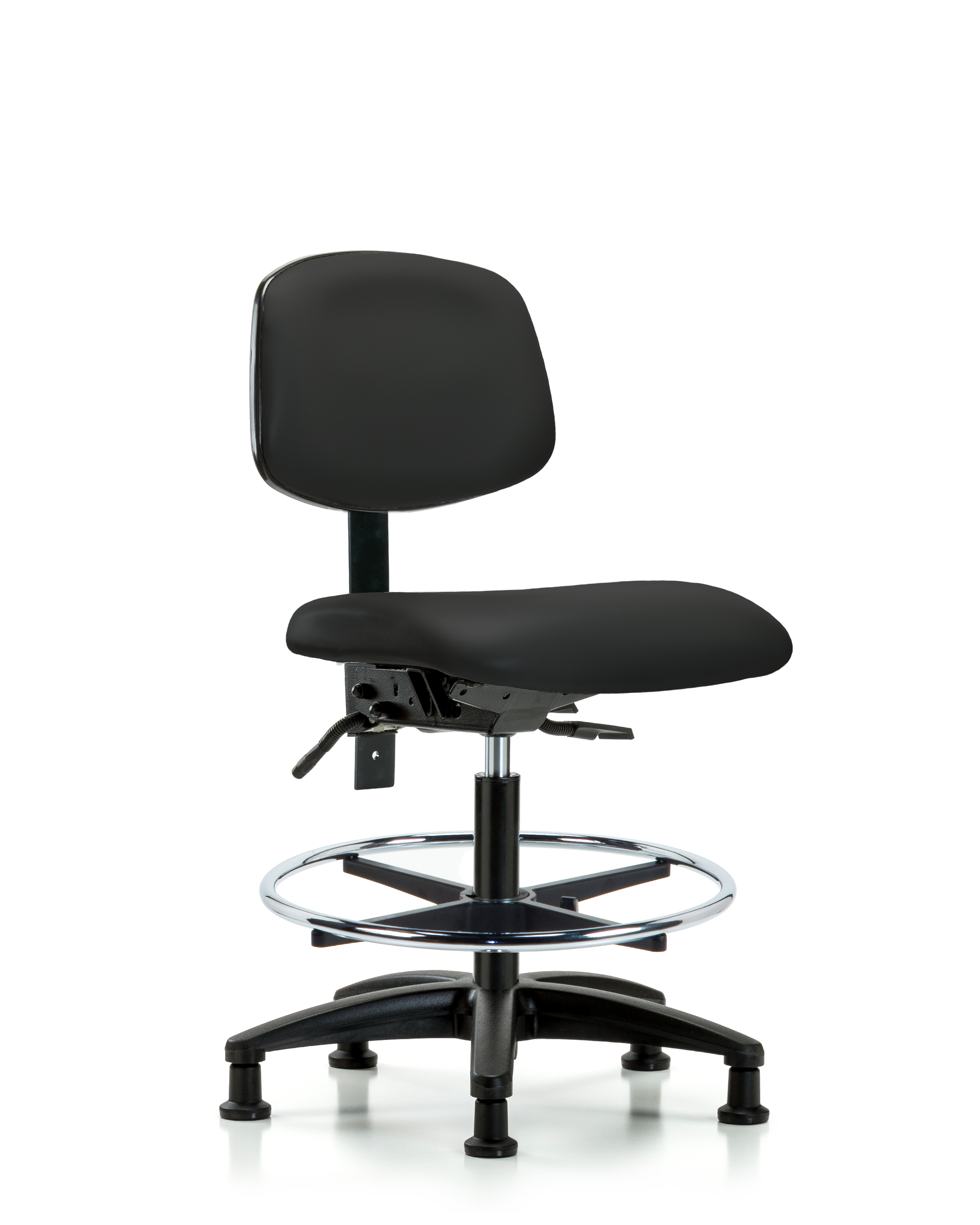 Rutledge Vinyl Chair - Medium Bench Height with Seat Tilt, Chrome Foot Ring, & Stationary Glides in Black Trailblazer Vinyl