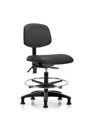 Rutledge Vinyl Chair - Medium Bench Height with Seat Tilt, Chrome Foot Ring, & Stationary Glides in Charcoal Trailblazer Vinyl
