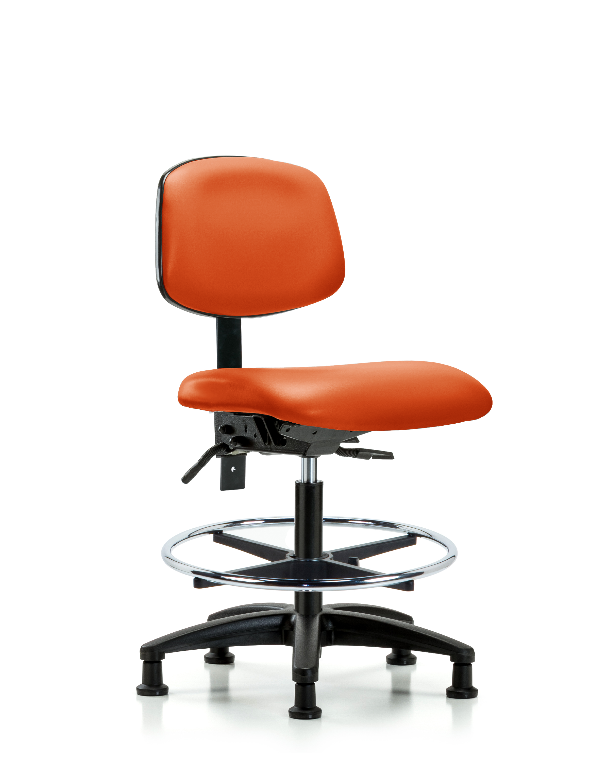 Rutledge Vinyl Chair - Medium Bench Height with Seat Tilt, Chrome Foot Ring, & Stationary Glides in Orange Kist Trailblazer Vinyl