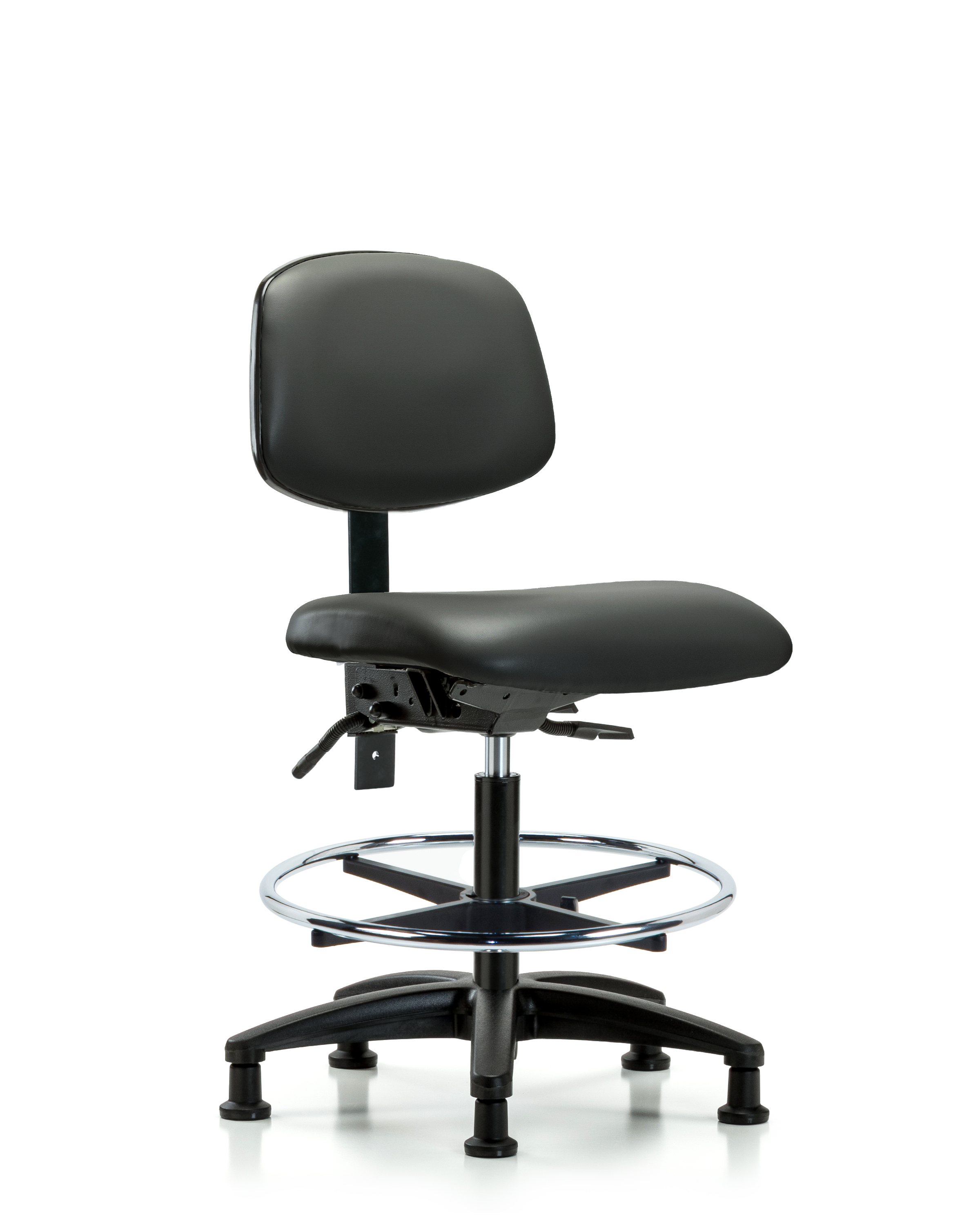 Rutledge Vinyl Chair - Medium Bench Height with Seat Tilt, Chrome Foot Ring, & Stationary Glides in Carbon Supernova Vinyl