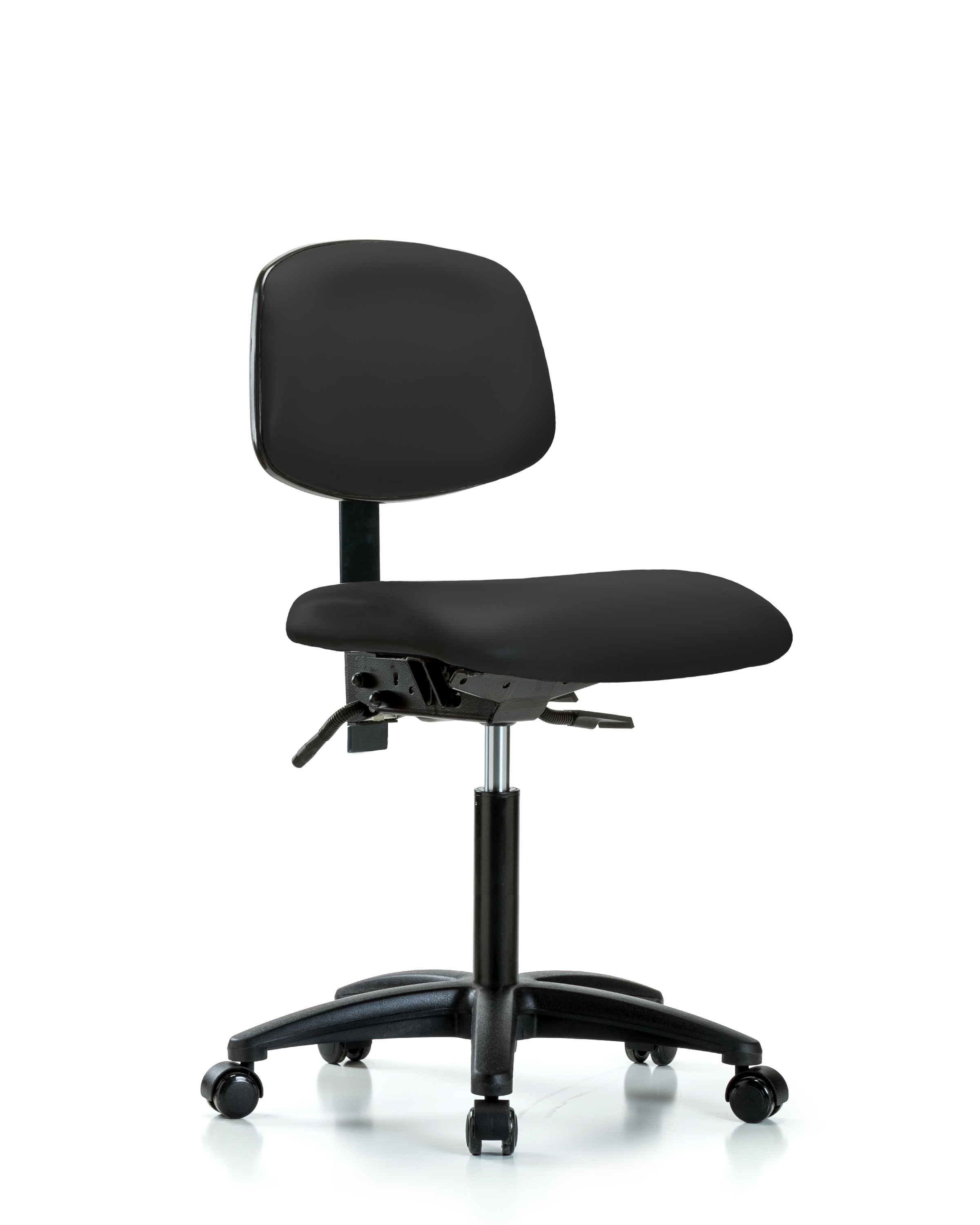 Rutledge Vinyl Chair - Medium Bench Height with Seat Tilt & Casters in Black Trailblazer Vinyl