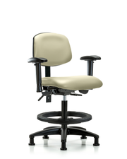 Rutledge Vinyl Chair - Medium Bench Height with Seat Tilt, Adjustable Arms, Black Foot Ring, & Stationary Glides in Adobe White Trailblazer Vinyl