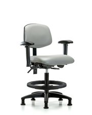 Rutledge Vinyl Chair - Medium Bench Height with Seat Tilt, Adjustable Arms, Black Foot Ring, & Stationary Glides in Dove Trailblazer Vinyl