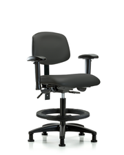 Rutledge Vinyl Chair - Medium Bench Height with Seat Tilt, Adjustable Arms, Black Foot Ring, & Stationary Glides in Charcoal Trailblazer Vinyl