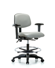 Rutledge Vinyl Chair - Medium Bench Height with Seat Tilt, Adjustable Arms, Chrome Foot Ring, & Casters in Dove Trailblazer Vinyl