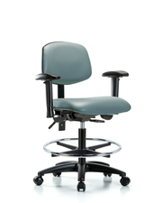 Rutledge Vinyl Chair - Medium Bench Height with Seat Tilt, Adjustable Arms, Chrome Foot Ring, & Casters in Storm Supernova Vinyl