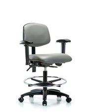 Rutledge Vinyl Chair - Medium Bench Height with Seat Tilt, Adjustable Arms, Chrome Foot Ring, & Casters in Sterling Supernova Vinyl