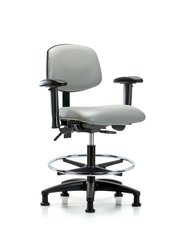 Rutledge Vinyl Chair - Medium Bench Height with Seat Tilt, Adjustable Arms, Chrome Foot Ring, & Stationary Glides in Dove Trailblazer Vinyl