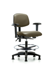 Rutledge Vinyl Chair - Medium Bench Height with Seat Tilt, Adjustable Arms, Chrome Foot Ring, & Stationary Glides in Taupe Supernova Vinyl