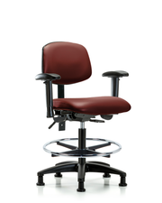 Rutledge Vinyl Chair - Medium Bench Height with Seat Tilt, Adjustable Arms, Chrome Foot Ring, & Stationary Glides in Borscht Supernova Vinyl