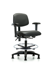 Rutledge Vinyl Chair - Medium Bench Height with Seat Tilt, Adjustable Arms, Chrome Foot Ring, & Stationary Glides in Carbon Supernova Vinyl