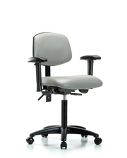 Rutledge Vinyl Chair - Medium Bench Height with Seat Tilt, Adjustable Arms, & Casters in Dove Trailblazer Vinyl