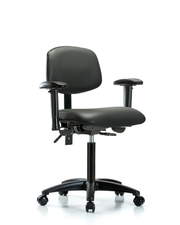 Rutledge Vinyl Chair - Medium Bench Height with Seat Tilt, Adjustable Arms, & Casters in Carbon Supernova Vinyl