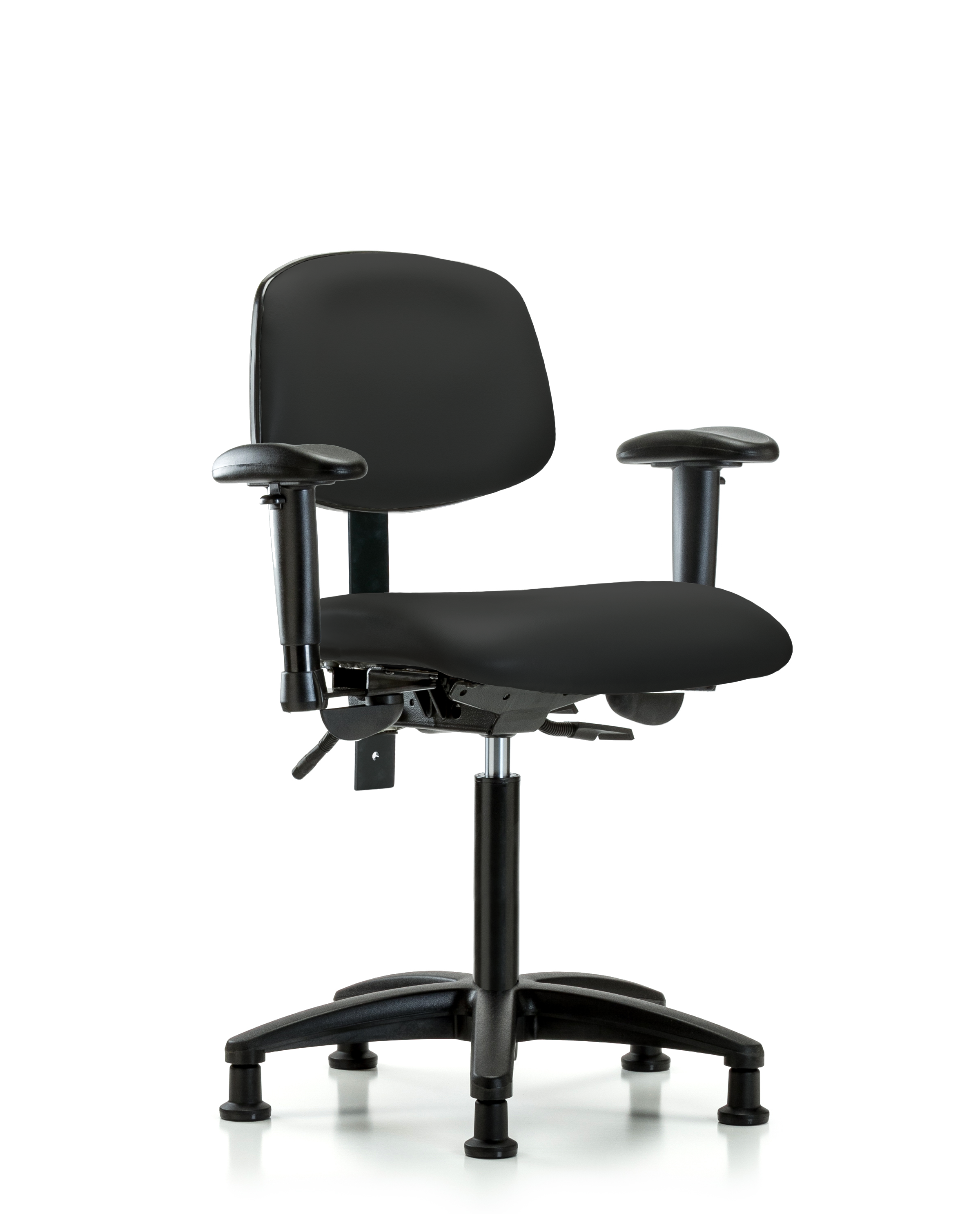 Rutledge Vinyl Chair - Medium Bench Height with Seat Tilt, Adjustable Arms, & Stationary Glides in Black Trailblazer Vinyl