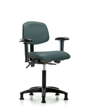 Rutledge Vinyl Chair - Medium Bench Height with Seat Tilt, Adjustable Arms, & Stationary Glides in Colonial Blue Trailblazer Vinyl