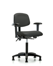Rutledge Vinyl Chair - Medium Bench Height with Seat Tilt, Adjustable Arms, & Stationary Glides in Charcoal Trailblazer Vinyl