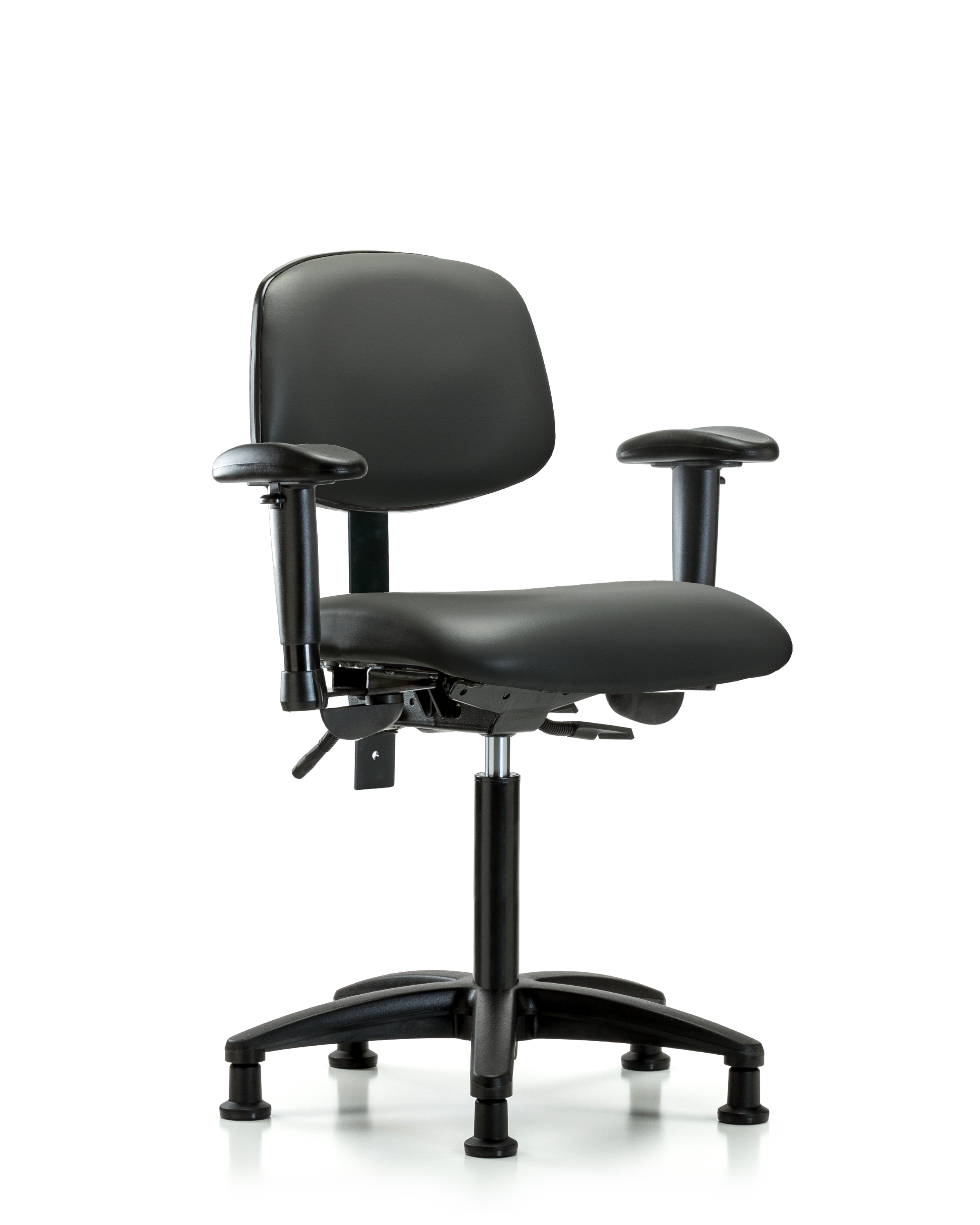 Rutledge Vinyl Chair - Medium Bench Height with Seat Tilt, Adjustable Arms, & Stationary Glides in Carbon Supernova Vinyl