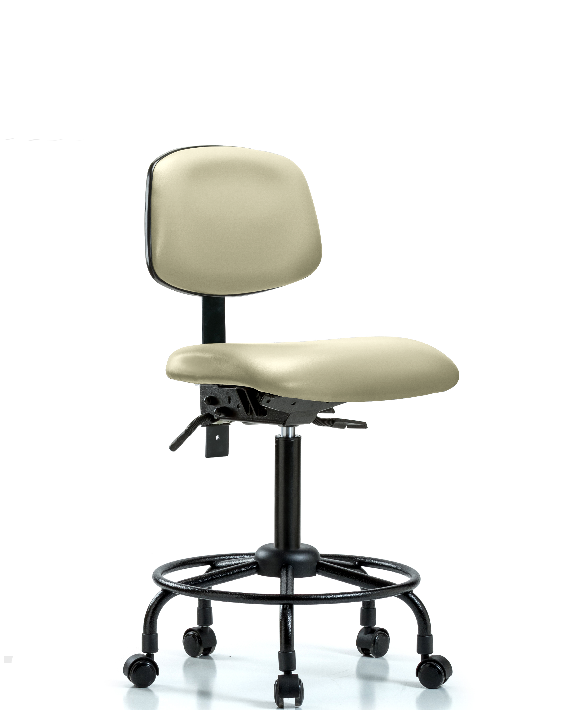 Rutledge Vinyl Chair - Medium Bench Height with Round Tube Base & Casters in Adobe White Trailblazer Vinyl