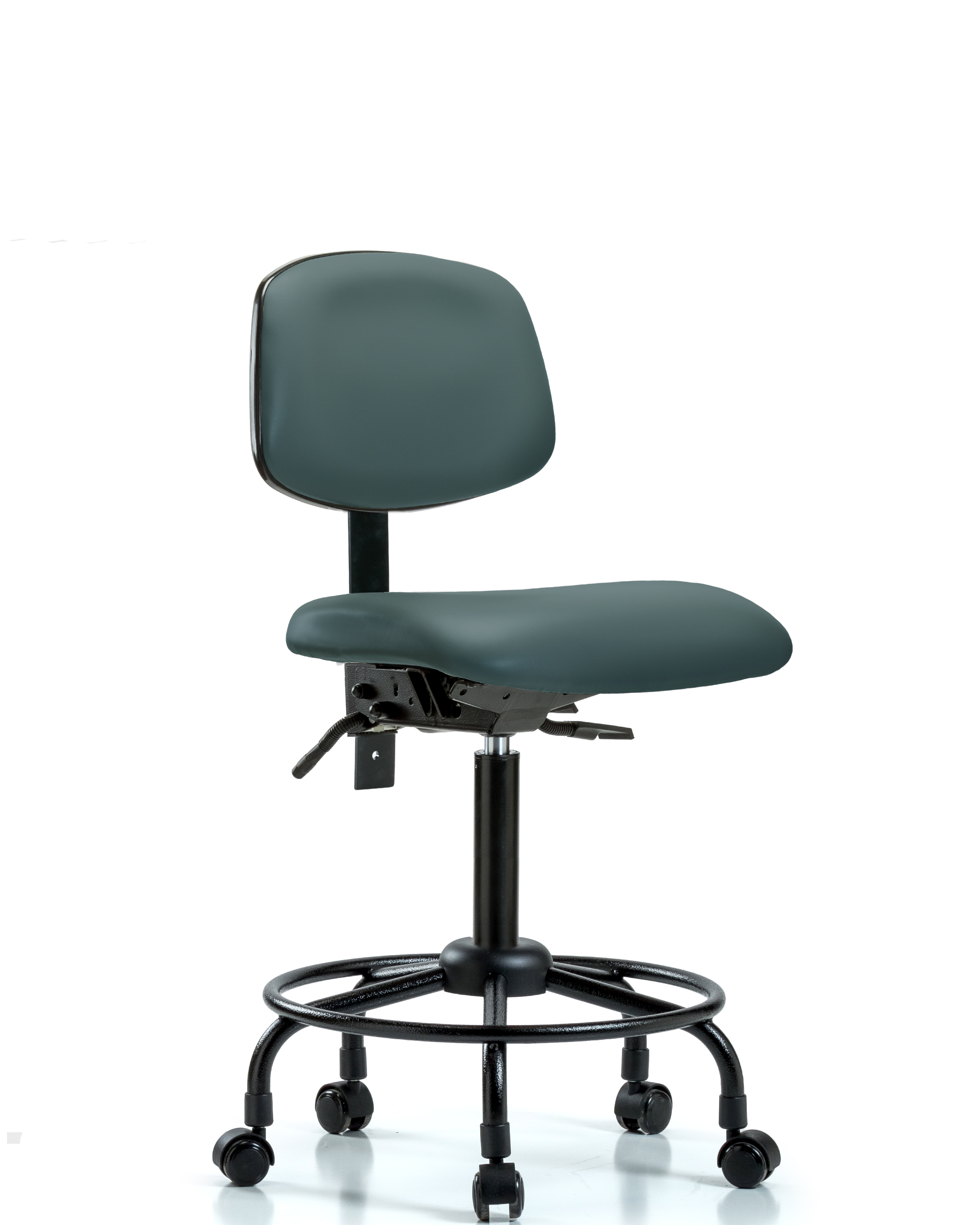 Rutledge Vinyl Chair - Medium Bench Height with Round Tube Base & Casters in Colonial Blue Trailblazer Vinyl
