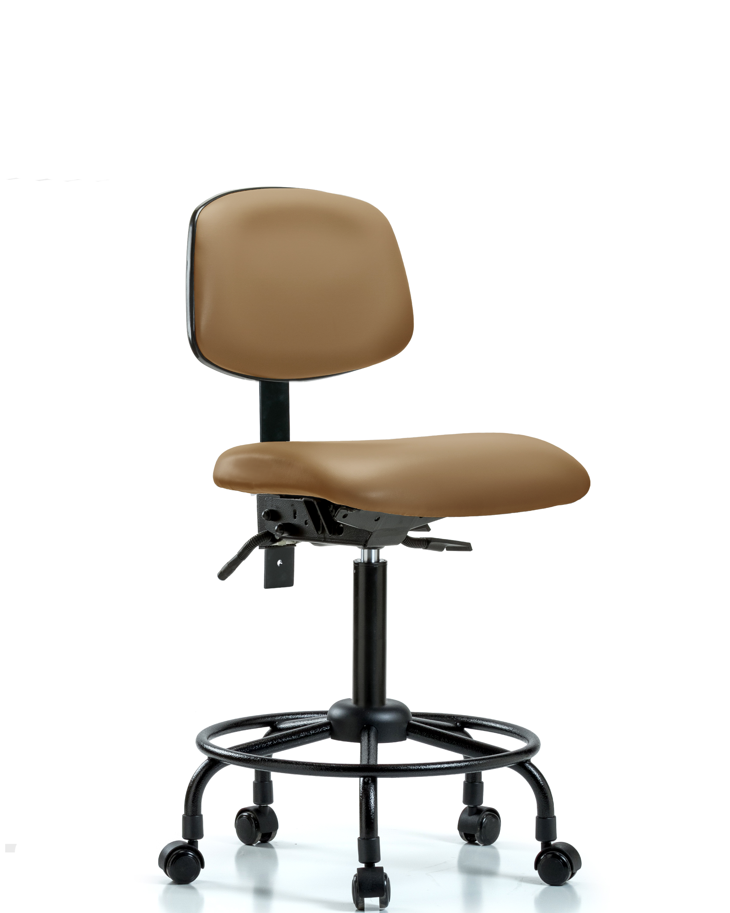 Rutledge Vinyl Chair - Medium Bench Height with Round Tube Base & Casters in Taupe Trailblazer Vinyl