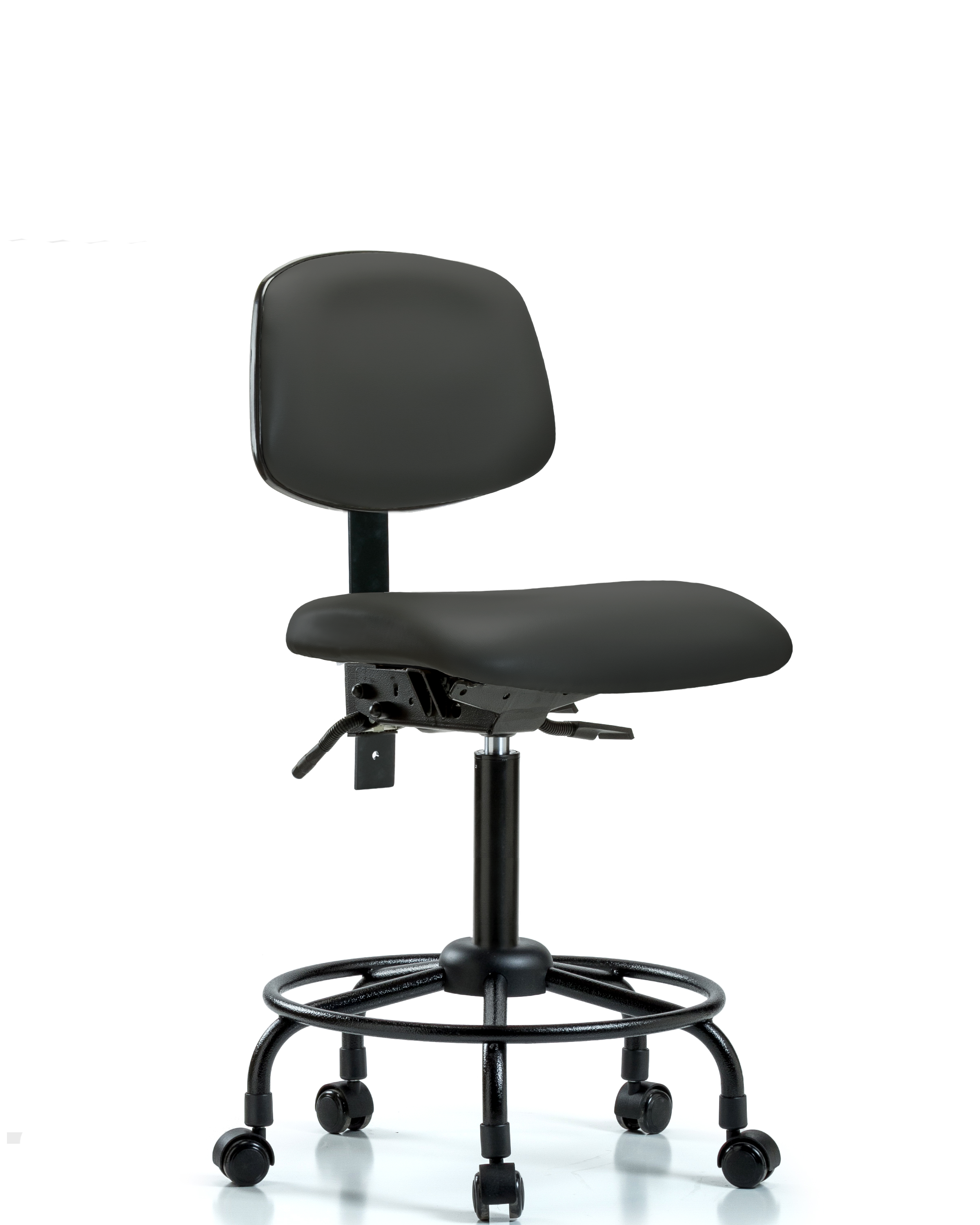 Rutledge Vinyl Chair - Medium Bench Height with Round Tube Base & Casters in Charcoal Trailblazer Vinyl