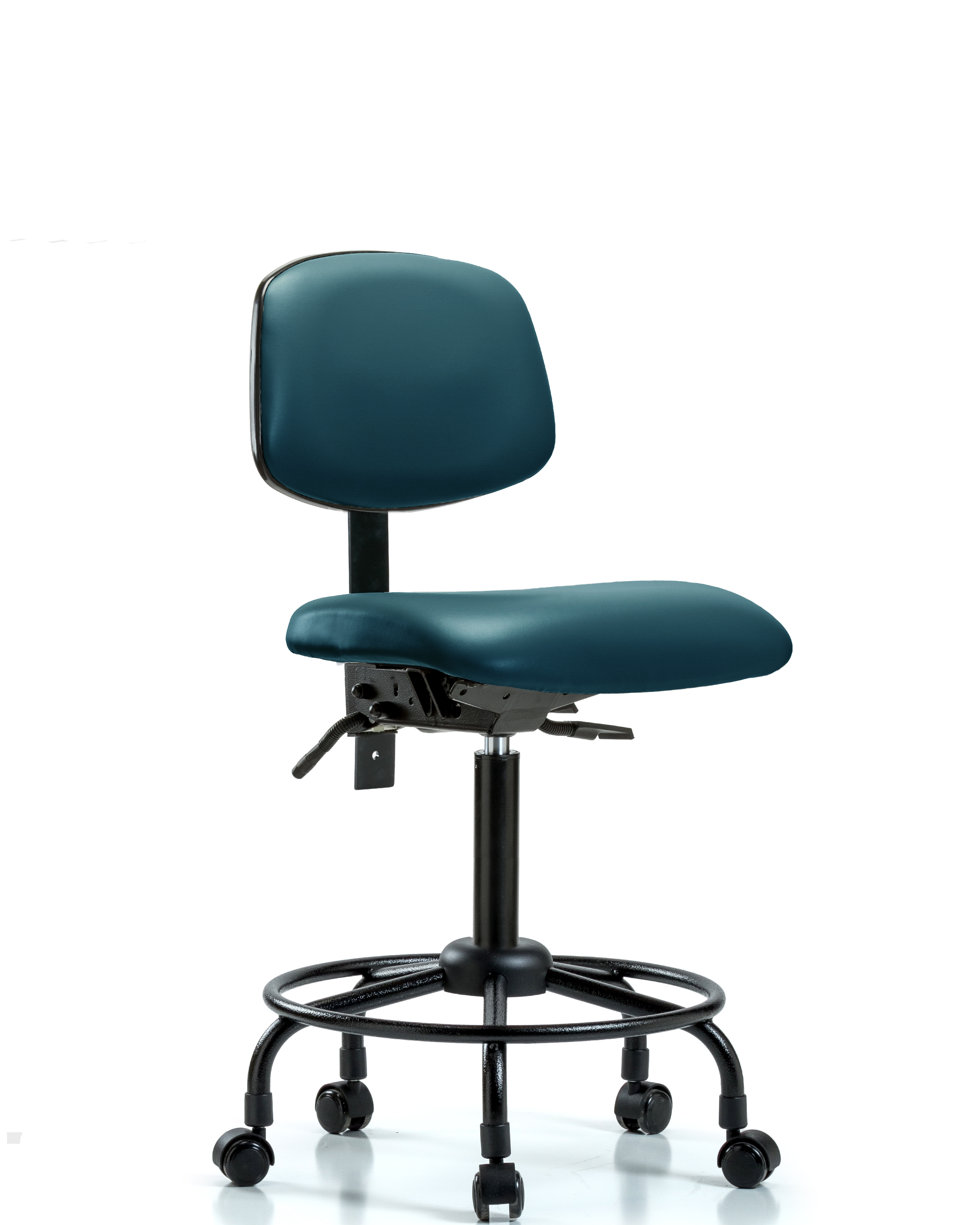 Rutledge Vinyl Chair - Medium Bench Height with Round Tube Base & Casters in Marine Blue Supernova Vinyl
