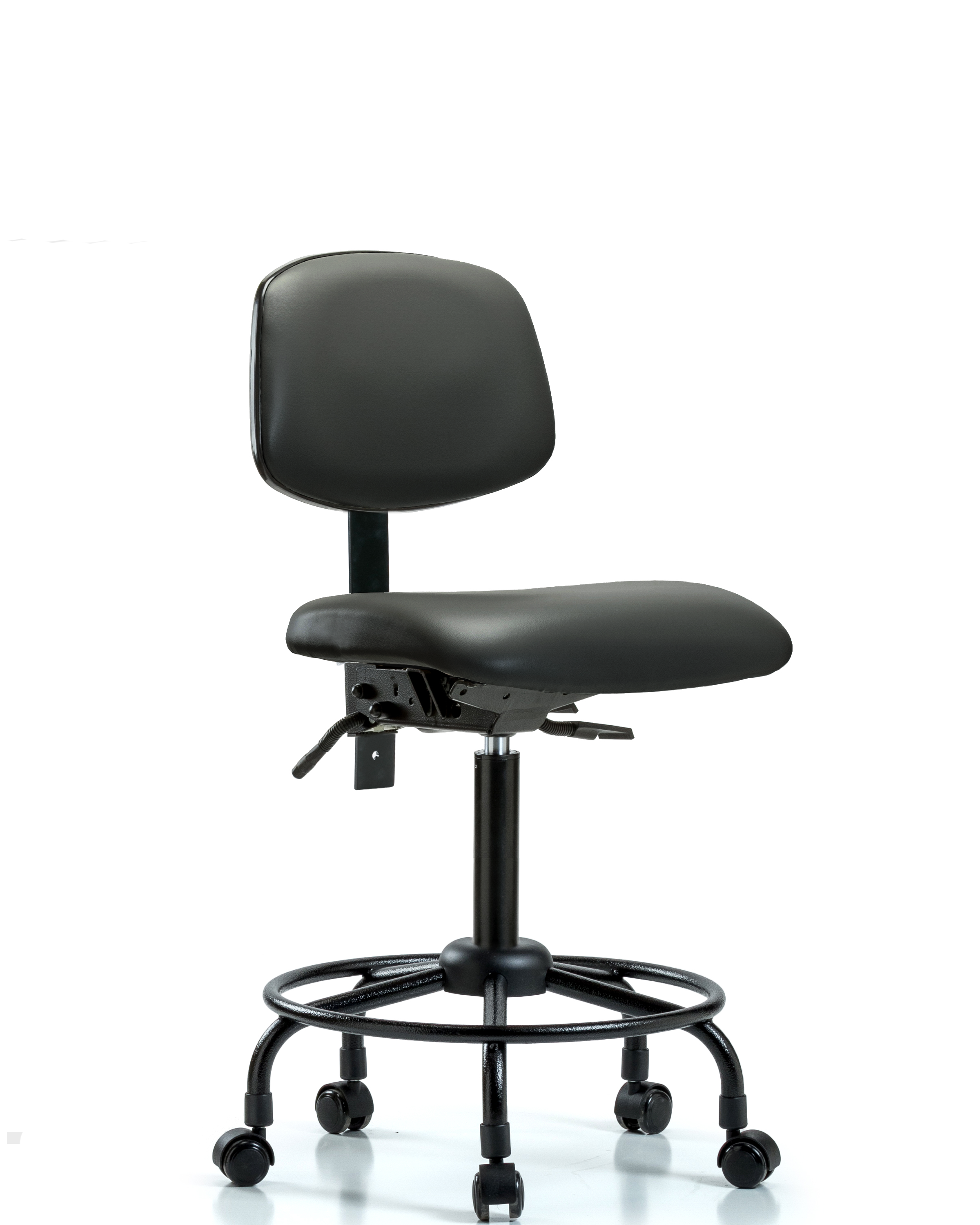 Rutledge Vinyl Chair - Medium Bench Height with Round Tube Base & Casters in Carbon Supernova Vinyl